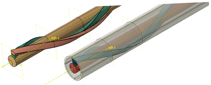 CAD assembly of multi-layer helically wound cable strength members