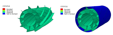 Contact status (bonded, sticking, slipping, open) between the cable layers