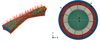 Ply material orientation assigned across the laminated cable cross-section in the FE model